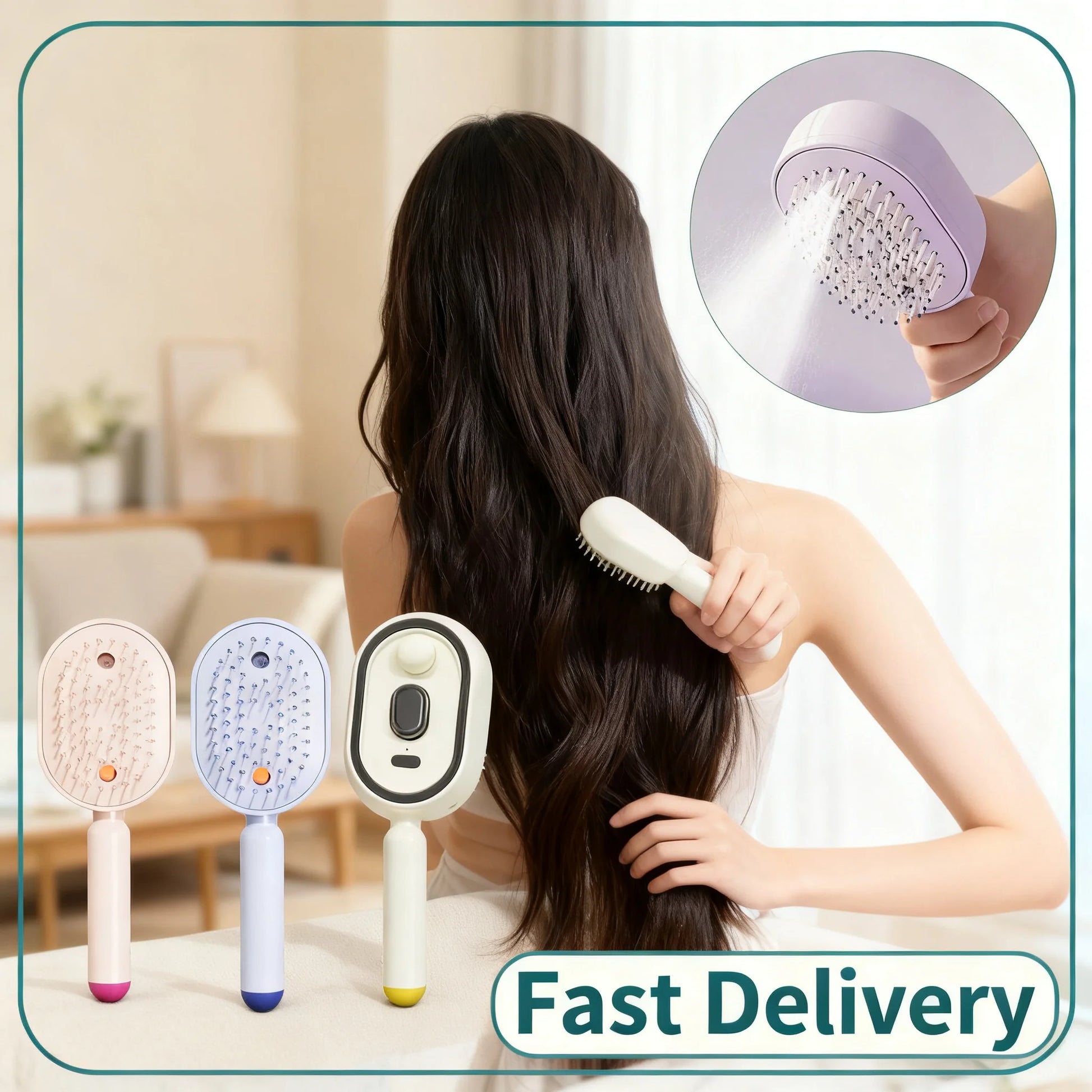 Cepillo Masajeador Eléctrico con Pulverizador de Aire 3 en 1, Autolimpiante, con Vapor y Aceite Esencial, Recargable, para Masaje del Cuero Cabelludo